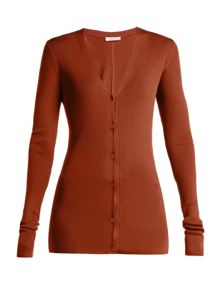 The Row Lana Ribbed-knit Silk Cardigan