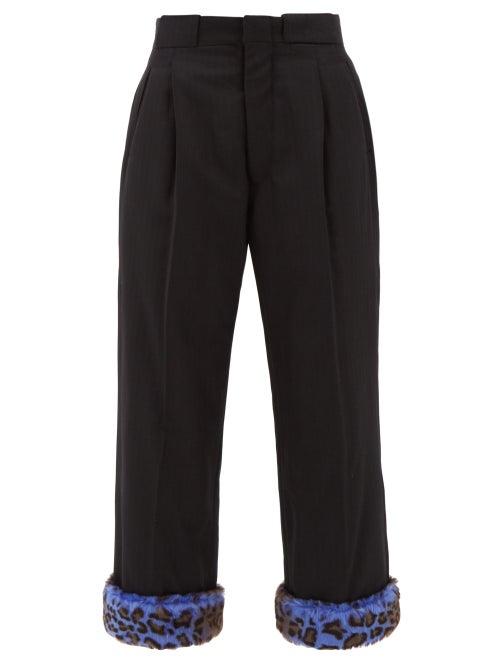 Matchesfashion.com Maison Margiela - Leopard Print Cuff Padded Wool Trousers - Womens - Black Multi