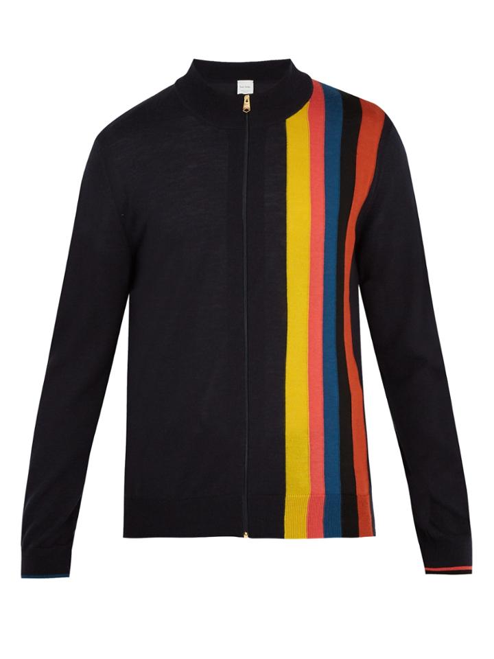 Paul Smith High-neck Striped Zip-though Wool Sweater