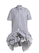 Matchesfashion.com Junya Watanabe - Striped Ruffled Tulle Tier Cotton Shirtdress - Womens - Blue Multi