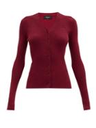 Matchesfashion.com Rochas - V-neck Logo-appliqu Ribbed Wool Cardigan - Womens - Burgundy