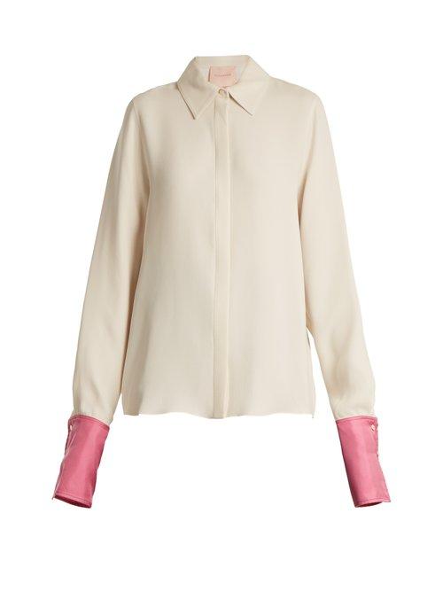 Matchesfashion.com Roksanda - Kanika Contrast Cuff Silk Georgette Blouse - Womens - Ivory Multi