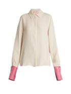 Matchesfashion.com Roksanda - Kanika Contrast Cuff Silk Georgette Blouse - Womens - Ivory Multi