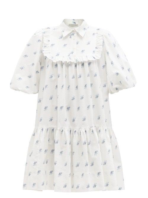 Matchesfashion.com Lee Mathews - Anika Floral-print Cotton-cloqu Mini Dress - Womens - White Print