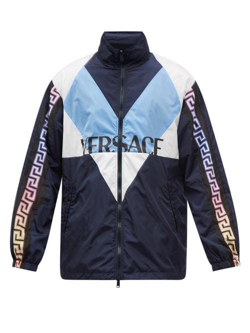 Versace - Logo-print Panelled-shell Track Jacket - Mens - Navy