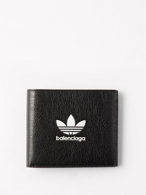 Balenciaga - X Adidas Trefoil-logo Crinkled-leather Wallet - Mens - Black White Coral