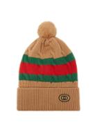 Gucci - Gg-patch Web Stripe Wool Bobble Hat - Womens - Camel