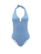 Matchesfashion.com Melissa Odabash - Sahara Halterneck Mosaic-jacquard Swimsuit - Womens - Blue Print