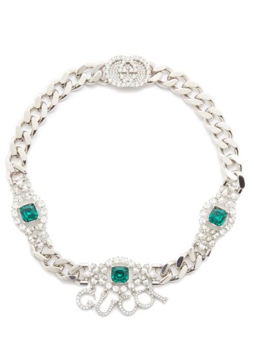 Gucci - Crystal-logo Chain Choker Necklace - Womens - Silver