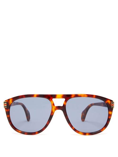 Matchesfashion.com Gucci - Aviator Acetate Sunglasses - Mens - Tortoiseshell
