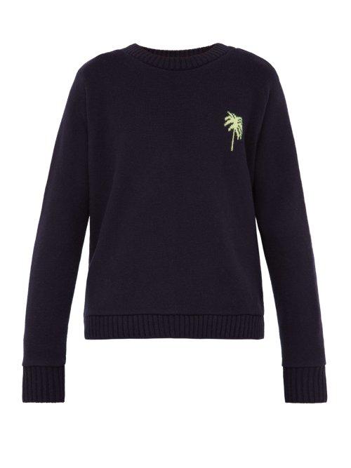 Matchesfashion.com The Elder Statesman - Palm Tree Intarsia Cashmere Sweater - Mens - Navy Multi