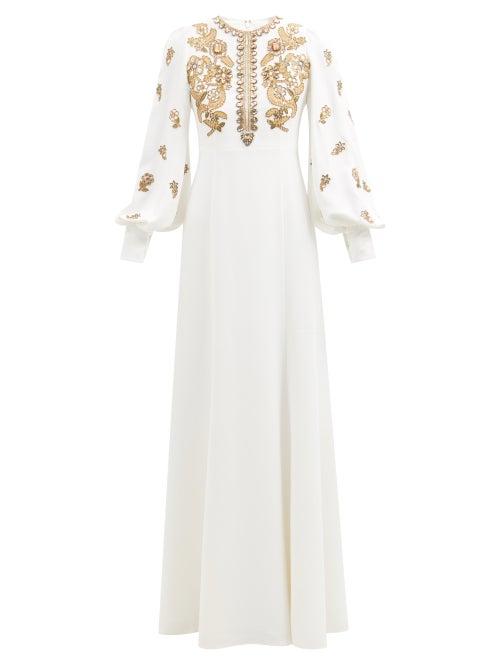 Andrew Gn - Crystal-embellished Zipped Crepe Gown - Womens - White Gold
