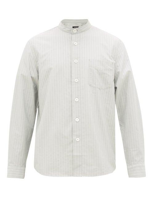Matchesfashion.com A.p.c. - Alejandro Band-collar Striped Cotton Shirt - Mens - Light Blue