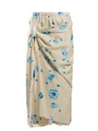 Matchesfashion.com Marni - Iride Floral Print Cotton Midi Skirt - Womens - Blue Print