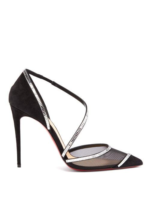 Matchesfashion.com Christian Louboutin - Chiara Crystal Embellished Suede Slingback Pumps - Womens - Black