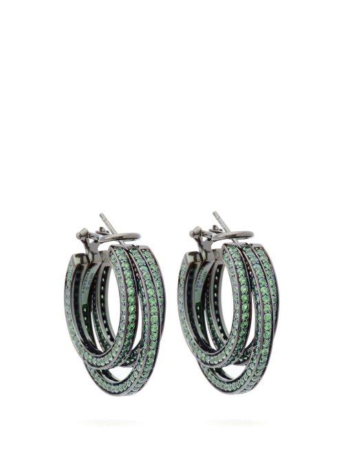 Matchesfashion.com Lynn Ban - Sonic Sapphire & Rhodium Plated Hoop Earrings - Womens - Green