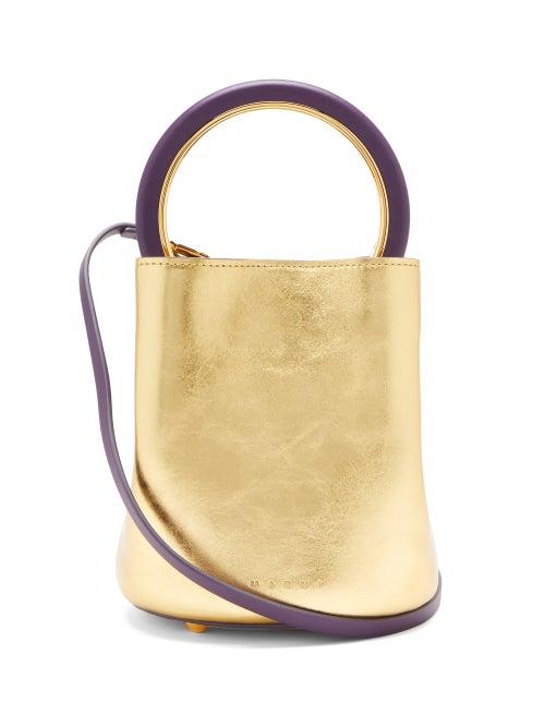 Matchesfashion.com Marni - Pannier Small Resin-handle Metallic-leather Bag - Womens - Gold