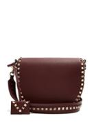 Matchesfashion.com Valentino - Rockstud Saddle Leather Shoulder Bag - Womens - Burgundy