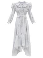 Horror Vacui - Defensia Floral-print Ruffled Cotton-poplin Dress - Womens - Blue Multi