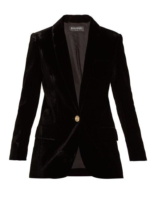 Matchesfashion.com Balmain - Single Breasted Velvet Blazer - Womens - Black