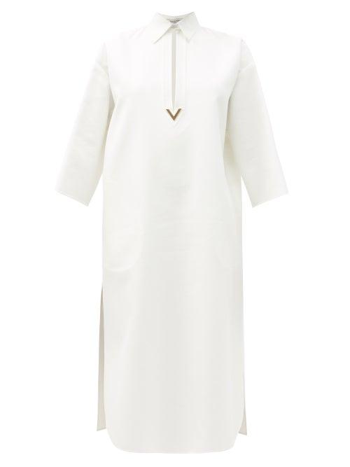 Matchesfashion.com Valentino - V-gold Cotton-blend Midi Dress - Womens - White