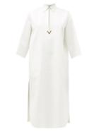 Matchesfashion.com Valentino - V-gold Cotton-blend Midi Dress - Womens - White