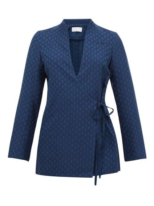 Matchesfashion.com Mame Kurogouchi - Murogouchi Wrapped Wool Jacket - Womens - Navy