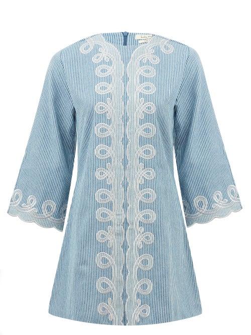 Matchesfashion.com Innika Choo - Penny Pyncha Striped Organic-cotton Mini Dress - Womens - Blue Stripe