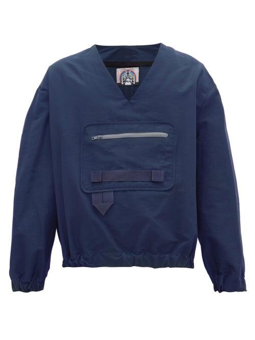 Matchesfashion.com Boramy Viguier - Medoc V Neck Cotton Blend Top - Mens - Navy
