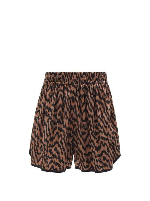 Raey - Tigerwood Print Long Silk Sport Shorts - Womens - Brown Multi