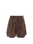 Raey - Tigerwood Print Long Silk Sport Shorts - Womens - Brown Multi
