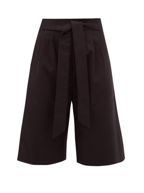 Matchesfashion.com Merlette - Sant Pere High-rise Pleated Cotton-twill Shorts - Womens - Black