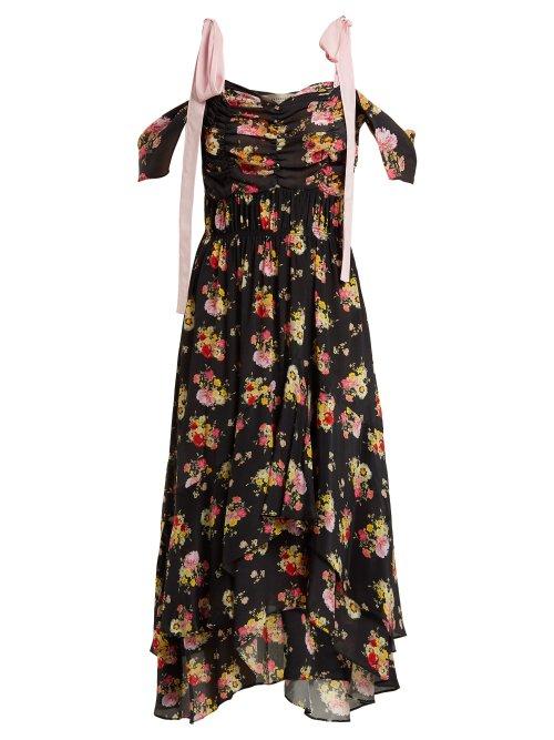 Matchesfashion.com Preen Line - Dehebra Ruched Floral Print Georgette Dress - Womens - Black Print