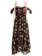 Matchesfashion.com Preen Line - Dehebra Ruched Floral Print Georgette Dress - Womens - Black Print