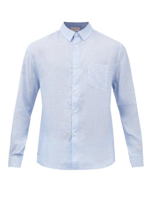 Derek Rose - Milan Printed Linen Shirt - Mens - Light Blue