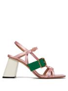Matchesfashion.com Marni - Satin And Leather Block Heel Sandals - Womens - Pink Multi