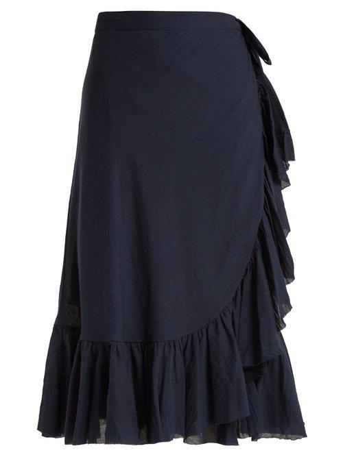 Matchesfashion.com Loup Charmant - Ruffled Cotton Wrap Skirt - Womens - Navy
