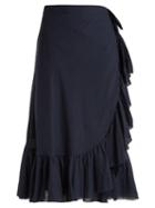 Matchesfashion.com Loup Charmant - Ruffled Cotton Wrap Skirt - Womens - Navy