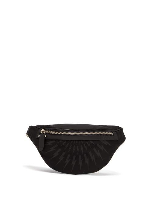 Matchesfashion.com Neil Barrett - Lightning Bolt Print Leather Trimmed Belt Bag - Mens - Black Multi