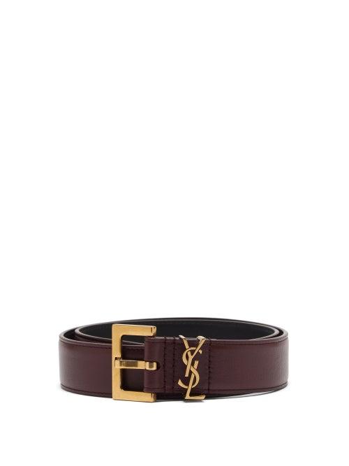 Matchesfashion.com Saint Laurent - Monogram Leather Burgundy Buckle Belt - Womens - Burgundy