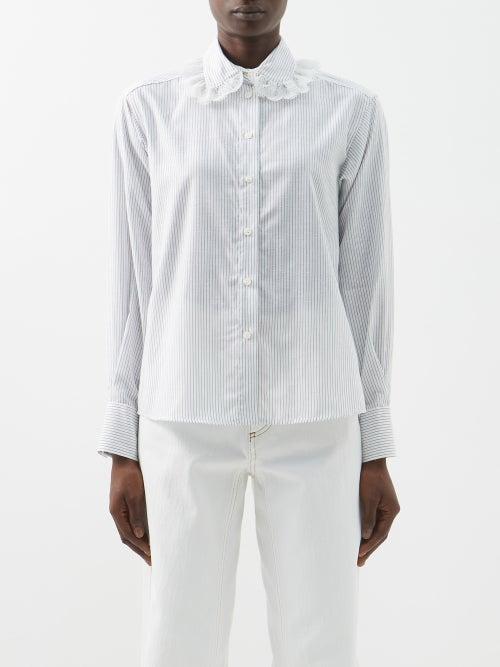 See By Chlo - Lace-trim Pinstriped Cotton-blend Shirt - Womens - White Multi