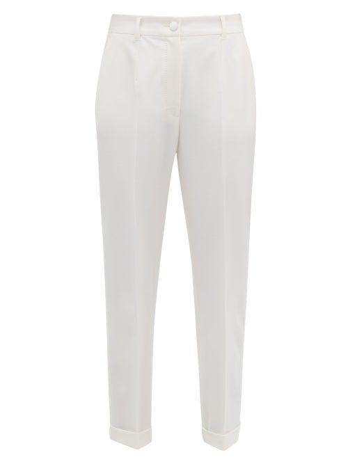 Matchesfashion.com Dolce & Gabbana - High Rise Wool Blend Crepe Trousers - Womens - White