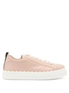 Matchesfashion.com Chlo - Lauren Scalloped-edge Leather Trainers - Womens - Light Pink