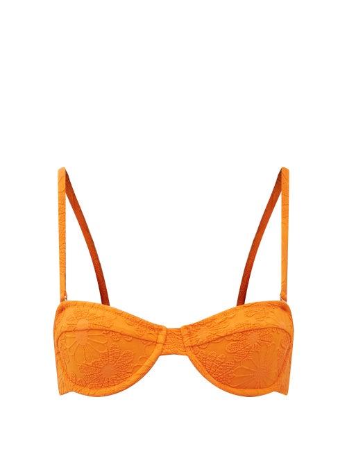Matchesfashion.com Dodo Bar Or - Morgan Floral-embroidered Balcony Bikini Top - Womens - Orange