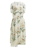 Matchesfashion.com By Walid - Aida Floral Print Cotton Tulle Midi Dress - Womens - Ivory Multi