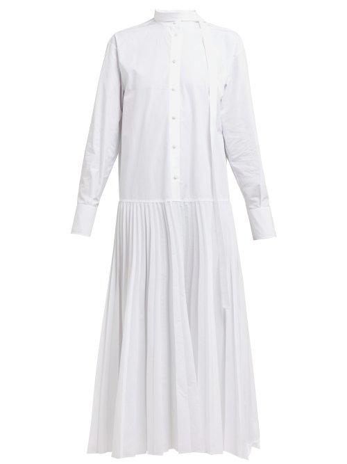 Matchesfashion.com Valentino - Pleated Cotton Poplin Shirtdress - Womens - White