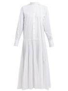 Matchesfashion.com Valentino - Pleated Cotton Poplin Shirtdress - Womens - White