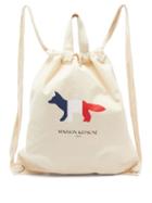 Matchesfashion.com Maison Kitsun - Fox Logo Print Cotton Canvas Tote Backpack - Mens - Beige