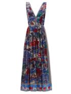 Matchesfashion.com Le Sirenuse, Positano - Sophia Burning Sun-print Cotton Midi Dress - Womens - Blue Print