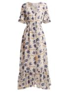 Matchesfashion.com Athena Procopiou - V Neck Floral Print Dress - Womens - Blue Multi